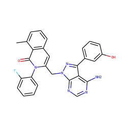 Cc1cccc2cc(Cn3nc(-c4cccc(O)c4)c4c(N)ncnc43)n(-c3ccccc3F)c(=O)c12 ZINC000142837322