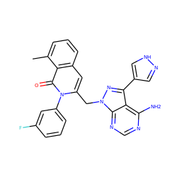 Cc1cccc2cc(Cn3nc(-c4cn[nH]c4)c4c(N)ncnc43)n(-c3cccc(F)c3)c(=O)c12 ZINC000145971680