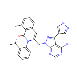 Cc1cccc2cc(Cn3nc(-c4cn[nH]c4)c4c(N)ncnc43)n(-c3ccccc3C(C)C)c(=O)c12 ZINC000145972850