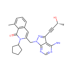 Cc1cccc2cc(Cn3nc(C#C[C@@H](C)O)c4c(N)ncnc43)n(C3CCCC3)c(=O)c12 ZINC000088345783