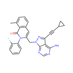 Cc1cccc2cc(Cn3nc(C#CC4CC4)c4c(N)ncnc43)n(-c3ccccc3F)c(=O)c12 ZINC000088345838