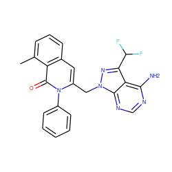 Cc1cccc2cc(Cn3nc(C(F)F)c4c(N)ncnc43)n(-c3ccccc3)c(=O)c12 ZINC000088345930