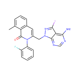 Cc1cccc2cc(Cn3nc(I)c4c(N)ncnc43)n(-c3ccccc3F)c(=O)c12 ZINC000143196907