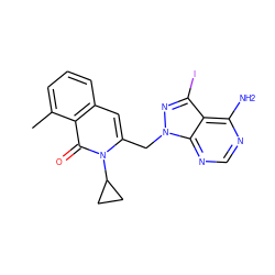 Cc1cccc2cc(Cn3nc(I)c4c(N)ncnc43)n(C3CC3)c(=O)c12 ZINC000088345983