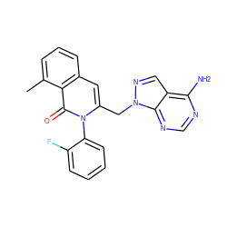 Cc1cccc2cc(Cn3ncc4c(N)ncnc43)n(-c3ccccc3F)c(=O)c12 ZINC000148572913