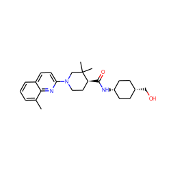 Cc1cccc2ccc(N3CC[C@H](C(=O)N[C@H]4CC[C@@H](CO)CC4)C(C)(C)C3)nc12 ZINC001772600465