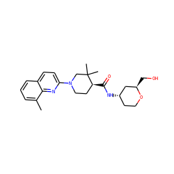 Cc1cccc2ccc(N3CC[C@H](C(=O)N[C@H]4CCO[C@H](CO)C4)C(C)(C)C3)nc12 ZINC000584904758