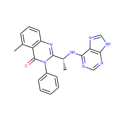 Cc1cccc2nc([C@@H](C)Nc3ncnc4[nH]cnc34)n(-c3ccccc3)c(=O)c12 ZINC000035847774