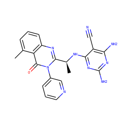 Cc1cccc2nc([C@H](C)Nc3nc(N)nc(N)c3C#N)n(-c3cccnc3)c(=O)c12 ZINC000221479593