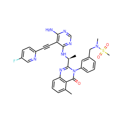 Cc1cccc2nc([C@H](C)Nc3ncnc(N)c3C#Cc3ccc(F)cn3)n(-c3cccc(CN(C)S(C)(=O)=O)c3)c(=O)c12 ZINC000219080939