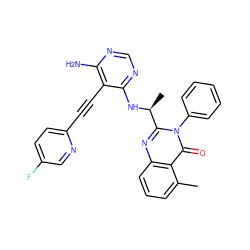 Cc1cccc2nc([C@H](C)Nc3ncnc(N)c3C#Cc3ccc(F)cn3)n(-c3ccccc3)c(=O)c12 ZINC000219120889