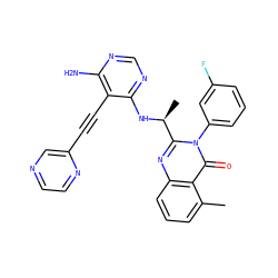 Cc1cccc2nc([C@H](C)Nc3ncnc(N)c3C#Cc3cnccn3)n(-c3cccc(F)c3)c(=O)c12 ZINC000219094064