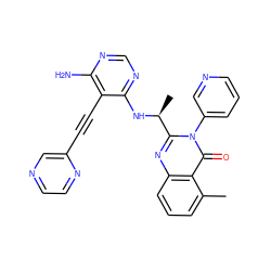 Cc1cccc2nc([C@H](C)Nc3ncnc(N)c3C#Cc3cnccn3)n(-c3cccnc3)c(=O)c12 ZINC000219079346