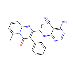 Cc1cccc2nc([C@H](C)Nc3ncnc(N)c3C#N)c(-c3ccccc3)c(=O)n12 ZINC000095564448