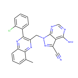 Cc1cccc2nc(-c3ccccc3Cl)c(Cn3nc(C#N)c4c(N)ncnc43)nc12 ZINC000095565914