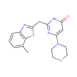 Cc1cccc2nc(Cc3nc(N4CCOCC4)cc(=O)[nH]3)oc12 ZINC000084758372