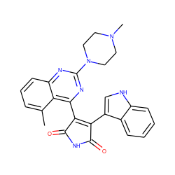 Cc1cccc2nc(N3CCN(C)CC3)nc(C3=C(c4c[nH]c5ccccc45)C(=O)NC3=O)c12 ZINC000095574708