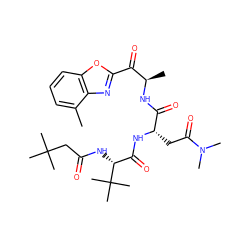 Cc1cccc2oc(C(=O)[C@@H](C)NC(=O)[C@H](CC(=O)N(C)C)NC(=O)[C@@H](NC(=O)CC(C)(C)C)C(C)(C)C)nc12 ZINC000027411859