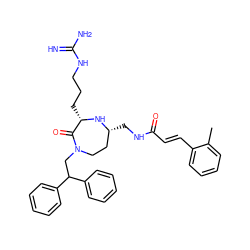 Cc1ccccc1/C=C/C(=O)NC[C@@H]1CCN(CC(c2ccccc2)c2ccccc2)C(=O)[C@H](CCCNC(=N)N)N1 ZINC000118689462