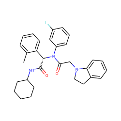 Cc1ccccc1[C@@H](C(=O)NC1CCCCC1)N(C(=O)CN1CCc2ccccc21)c1cccc(F)c1 ZINC000095574681