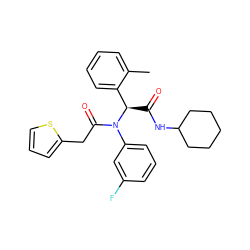 Cc1ccccc1[C@@H](C(=O)NC1CCCCC1)N(C(=O)Cc1cccs1)c1cccc(F)c1 ZINC000095579300