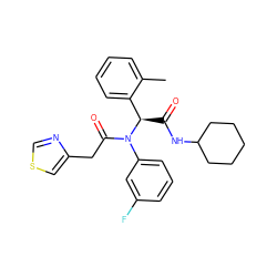 Cc1ccccc1[C@@H](C(=O)NC1CCCCC1)N(C(=O)Cc1cscn1)c1cccc(F)c1 ZINC000095577412