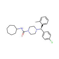 Cc1ccccc1[C@@H](c1ccc(Cl)cc1)N1CCN(C(=O)NC2CCCCCC2)CC1 ZINC000040423649