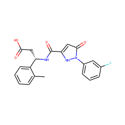 Cc1ccccc1[C@H](CC(=O)O)NC(=O)c1cc(=O)n(-c2cccc(F)c2)[nH]1 ZINC000095557218