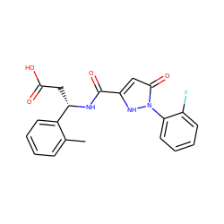 Cc1ccccc1[C@H](CC(=O)O)NC(=O)c1cc(=O)n(-c2ccccc2F)[nH]1 ZINC000095557410