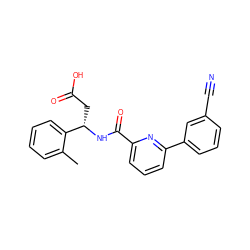 Cc1ccccc1[C@H](CC(=O)O)NC(=O)c1cccc(-c2cccc(C#N)c2)n1 ZINC000261144526