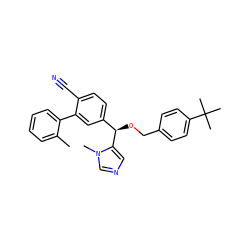 Cc1ccccc1-c1cc([C@@H](OCc2ccc(C(C)(C)C)cc2)c2cncn2C)ccc1C#N ZINC000028339408