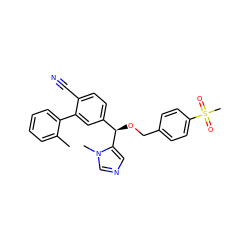 Cc1ccccc1-c1cc([C@@H](OCc2ccc(S(C)(=O)=O)cc2)c2cncn2C)ccc1C#N ZINC000028338538