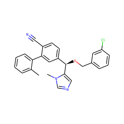 Cc1ccccc1-c1cc([C@@H](OCc2cccc(Cl)c2)c2cncn2C)ccc1C#N ZINC000028358825