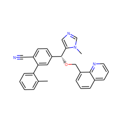 Cc1ccccc1-c1cc([C@@H](OCc2cccc3cccnc23)c2cncn2C)ccc1C#N ZINC000028354359