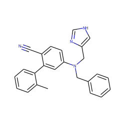 Cc1ccccc1-c1cc(N(Cc2ccccc2)Cc2c[nH]cn2)ccc1C#N ZINC000028769589