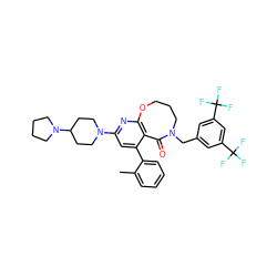 Cc1ccccc1-c1cc(N2CCC(N3CCCC3)CC2)nc2c1C(=O)N(Cc1cc(C(F)(F)F)cc(C(F)(F)F)c1)CCCO2 ZINC000028135892