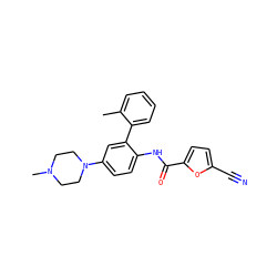 Cc1ccccc1-c1cc(N2CCN(C)CC2)ccc1NC(=O)c1ccc(C#N)o1 ZINC000029047436