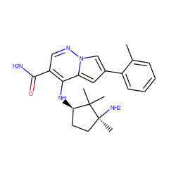 Cc1ccccc1-c1cc2c(N[C@@H]3CC[C@](C)(N)C3(C)C)c(C(N)=O)cnn2c1 ZINC001772600131