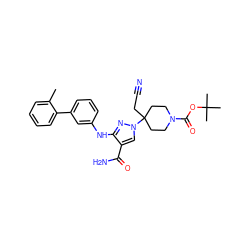 Cc1ccccc1-c1cccc(Nc2nn(C3(CC#N)CCN(C(=O)OC(C)(C)C)CC3)cc2C(N)=O)c1 ZINC000222072072