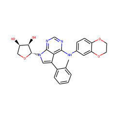 Cc1ccccc1-c1cn([C@@H]2OC[C@@H](O)[C@H]2O)c2ncnc(Nc3ccc4c(c3)OCCO4)c12 ZINC000013674253