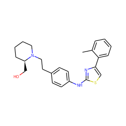 Cc1ccccc1-c1csc(Nc2ccc(CCN3CCCC[C@@H]3CO)cc2)n1 ZINC000096274011