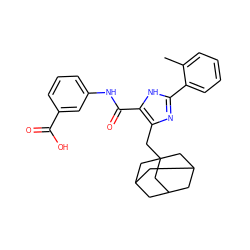 Cc1ccccc1-c1nc(CC23CC4CC(CC(C4)C2)C3)c(C(=O)Nc2cccc(C(=O)O)c2)[nH]1 ZINC000013674699