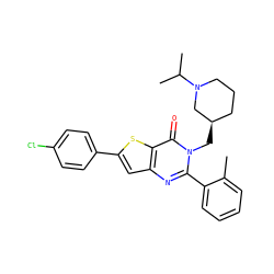 Cc1ccccc1-c1nc2cc(-c3ccc(Cl)cc3)sc2c(=O)n1C[C@@H]1CCCN(C(C)C)C1 ZINC000169323220