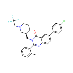 Cc1ccccc1-c1nc2ccc(-c3ccc(Cl)cc3)cc2c(=O)n1C[C@@H]1CCCN(CC(F)(F)F)C1 ZINC000028711924