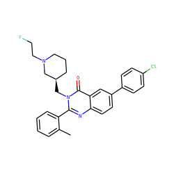 Cc1ccccc1-c1nc2ccc(-c3ccc(Cl)cc3)cc2c(=O)n1C[C@@H]1CCCN(CCF)C1 ZINC000028711922