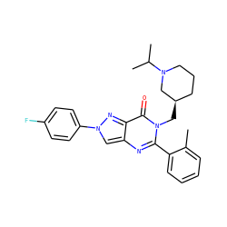 Cc1ccccc1-c1nc2cn(-c3ccc(F)cc3)nc2c(=O)n1C[C@@H]1CCCN(C(C)C)C1 ZINC000169323235