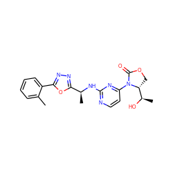 Cc1ccccc1-c1nnc([C@H](C)Nc2nccc(N3C(=O)OC[C@@H]3[C@@H](C)O)n2)o1 ZINC000218187303