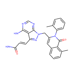 Cc1ccccc1-n1c(Cn2nc(/C=C/C(N)=O)c3c(N)ncnc32)cc2cccc(C)c2c1=O ZINC000088346054