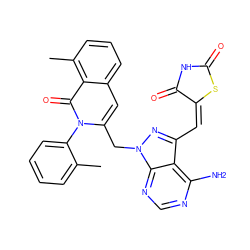 Cc1ccccc1-n1c(Cn2nc(/C=C3/SC(=O)NC3=O)c3c(N)ncnc32)cc2cccc(C)c2c1=O ZINC000088346084