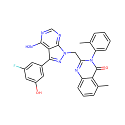 Cc1ccccc1-n1c(Cn2nc(-c3cc(O)cc(F)c3)c3c(N)ncnc32)nc2cccc(C)c2c1=O ZINC000051768787